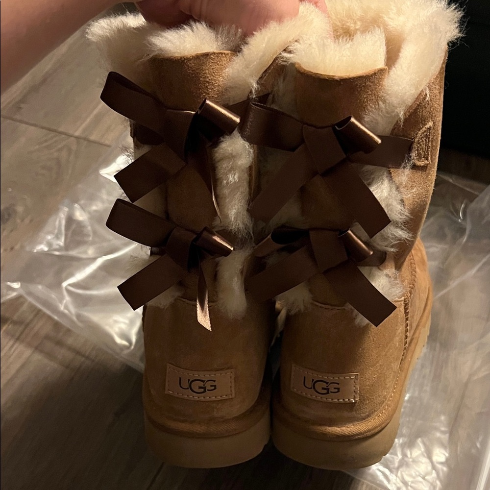 UGG Women's Brown Boots with Ribbon Accents